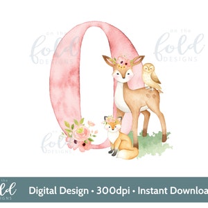 Forêt, conception d'anniversaire d'animal des bois numéro 0, cerf, hibou, renard conception de sublimation de composition florale PNG téléchargement numérique instantané