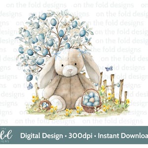 Coniglietto Pasqua Clipart Fiori Blu Pasqua Primavera Giardino Uovo Acquerello PNG Download Digitale Sublimazione Carta 1° Blu Bambino Gilet