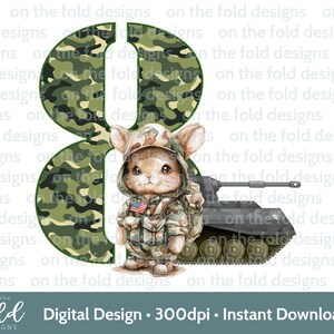8e anniversaire de l'armée des cliparts, sublimation numéro 8 PNG en téléchargement numérique armée Tank Solider soldat américain Tshirt, carte artisanat Image UVDTF