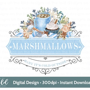 Marshmallow Hot Chocolate Cocoa Bar Clipart PNG Sublimation Card Crafts Christmas Signs, Cannisters, Uv Dtf Dtg  Transfer Image Design