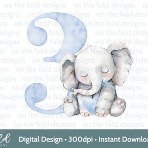 Elefante 3° compleanno Clipart Papillon Ragazzo Blu Sublimazione PNG download digitale istantaneo, Tshirt, Cake Topper Card Making Party Decor UV DTF