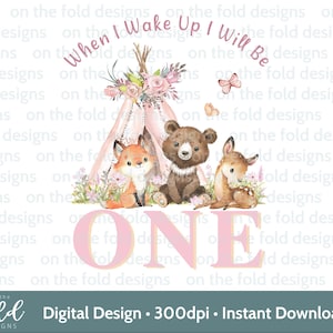Woodland One Clipart PNG Foresta Woodland 1° compleanno design Cervo Volpe Orso Sublimazione Design Download immediato UVDTF Gilet Tshirt Pj Pigiama