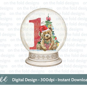 Primo orsacchiotto di Natale, globo di neve 1° Natale, download di clipart digitali PNG, vestiti per bambini, design per biglietti di Natale, sublimazione, bastoncino di zucchero