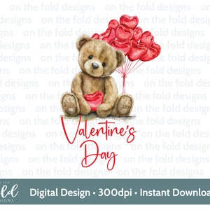 Meu primeiro dia dos namorados Teddy Clipart Balões de coração vermelho PNG Download digital instantâneo Cartões de sublimação Presentes pessoais e pequenas empresas, Teddy fofo