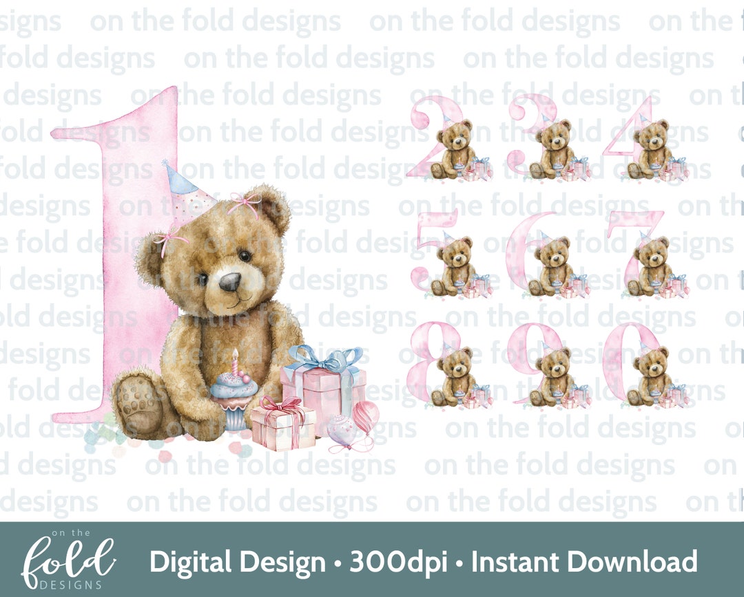 Teddy Bear, Balloons 1st Birthday Clipart, Presents Sublimation PNG ...