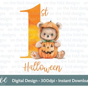 1st ハロウィーン かわいいテディ パンプキン 秋 PNG デジタル クリップアート ダウンロード トリック オア トリート ベビー ベスト デザイン 昇華 UVDFT 折り目