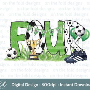 Calcio 4° compleanno Clipart Calcio ragazzo maglietta gilet bambino carta stampa il tuo PNG personalizzato festa di calcio stivali da calcio sublimazione UVDTF