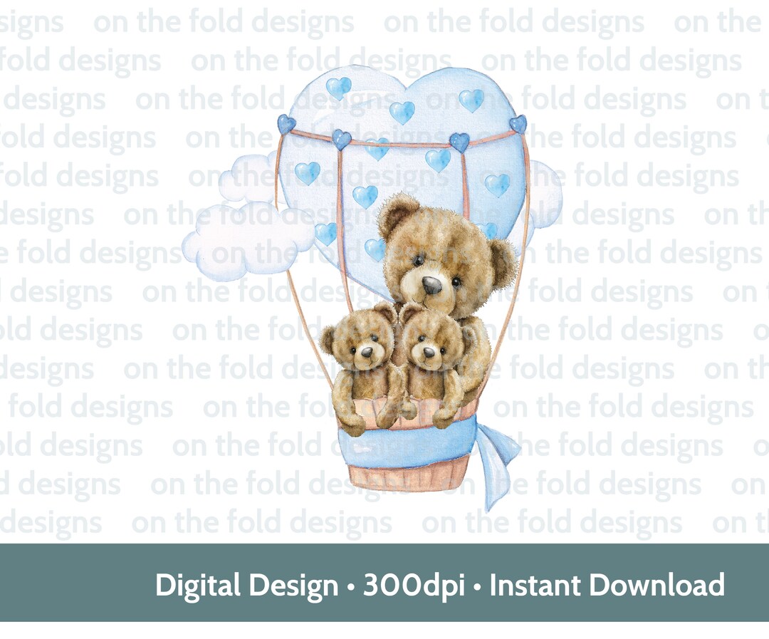 Teddy Bear Hot Air Balloon Twin Baby Boy Love Heart Clipart New Mummy ...
