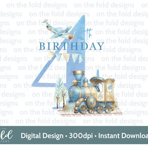 4to cumpleaños tren clipart sublimación PNG descarga digital instantánea vivero pared arte tobogán pegatina impresión invitación camiseta diseño