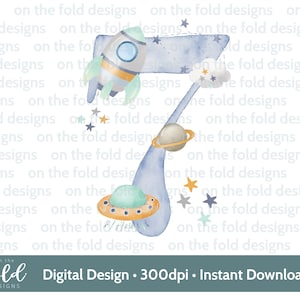 Spazio, astronauta, clipart numero 7° compleanno, sublimazione, PNG, download digitale, astronave, razzo, acquerello, trasferimento DTF/DTG, inviti