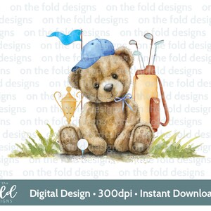 Teddy Golf Clipart, Hoyo en Uno, Club de Golf, Campo de Golf, Imágenes Prediseñadas de Sublimación, Tee de Golf, Handicap de Golf, png, descarga digital instantánea,