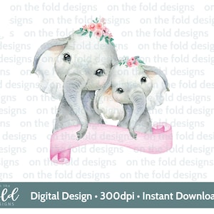 Día de la Madre Elefante Clipart Nueva Momia PNG Floral Descarga Digital Sublimación UV-DTF Tarjeta de Impresión Haciendo Chaleco Bebé Babero 1er Sunsay de Maternidad