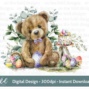 Ostern Teddy Clipart Ostern Aquarell PNG Instant Download Baby Kleidung Karte Design Weste Sublimationsdruck UVDTF