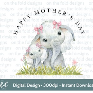 Fête des mères éléphant Clipart nouvelle maman PNG Floral téléchargement numérique Sublimation UV-DTF impression carte faisant bébé gilet bavoir 1er maternage Sunsay