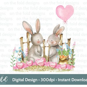 Coniglietto Coniglio San Valentino Clipart Cuore Giardino PNG Download digitale istantaneo DTF Sublimazione Carta Artigianato Gilet per bambini Immagine artigianale Carta di San Valentino