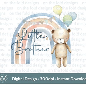 Teddy Little Brother Rainbow PNG, design clipart trasparente, neonato, stampa a sublimazione, creazione di biglietti, stampa il tuo, download immediato