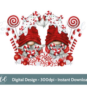 Christmas Candy Cane Scandi Red Gnomes, PNG, instant digital download, clipart, sublimation, waterslide, crafting, tumblers