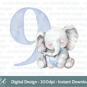 Elefante 9° compleanno Clipart Bow Tie Boy Blue Sublimation PNG download digitale istantaneo, Tshirt, Cake Topper Card Making Party Decor UV DTF