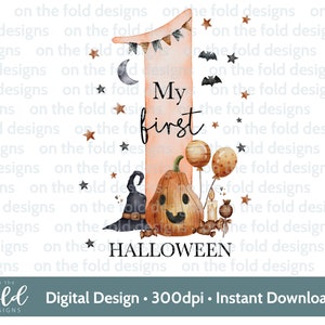 1回目のハロウィン 秋のカボチャ ハロウィン PNG インスタント デジタル クリップアートのダウンロード 理想的なベビー服 新生児カード デザイン 特別なギフト 昇華