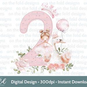 2.Geburtstag Schwan Ballerina Clipart PNG Prinzessin Pink Zwei Bild Eisen Auf Sublimation Basteln Kartenherstellung UVDTF DTG Transparent Download