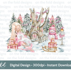 Bonhomme de neige rose Clipart hiver bois Noël PNG Téléchargement numérique instantané sublimation carte conception boule impression pj souvenir artisanat