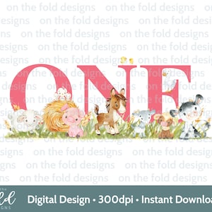 Rose ferme cour animaux PNG Clipart 1er anniversaire Tshirt carte design DTF DTG impression par sublimation téléchargement immédiat fille une invite autocollant