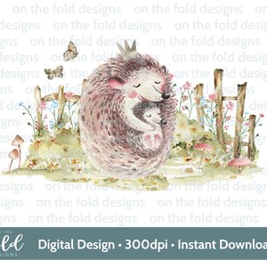Clipart hérisson des bois, image de campagne mignonne, fleurs sauvages, téléchargement immédiat de clipart transparent, impression par sublimation, graphique aquarelle
