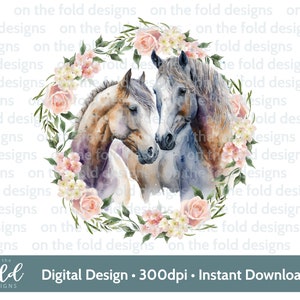 Horse, Pony Floral Wreath clipart instant download file transparent background sublimation, card crafting, tumblers, waterslides