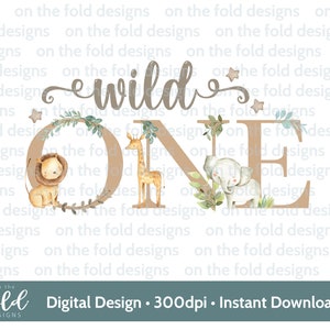 Clipart Wild One Safari, animaux de la jungle, png, clipart transparent, téléchargement immédiat, impression personnalisée, cadeaux de cartes de 1er anniversaire, art mural