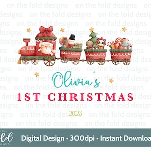Treno di Natale, 1° Natale, Clipart per bambini, Download digitale PNG, Vestiti per bambini, Design di cartoline di Natale, Sublimazione, Creazione di cartoline DTF Babbo Natale