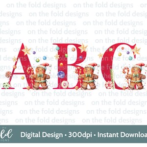 Peperkoekalfabet, rode kerstbrieven koekje initialen kinderlettertype, snoep PNG instant download Leuke sublimatie kerstmanzakafdrukken