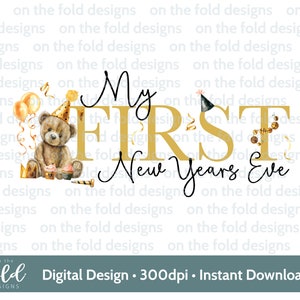 1ª Véspera de Ano Novo, design de bebê, impressão por sublimação, download de clipart digital PNG, roupas de bebê, cartões de Natal, babadores, design em aquarela