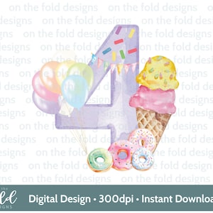 Sweet Treat clipart ballon 4e verjaardag donut ijs glitter bal pastel png meisje print transparante achtergrond, sublimatie, sticker UVDTF