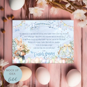 Carta de conejito de Pascua Blue Boy A4 Personalizó su propia acuarela Clipart PNG Girl Boy Print, Certificado de conejito de Pascua 1er recuerdo de Pascua