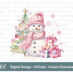 Pupazzo di neve rosa regali di Natale PNG digitale Clipart sublimazione carta Design Bagattella stampa PJ Keepsake artigianato Bagattella DTF Scrapbooking Journal