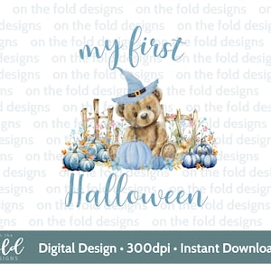 1st ハロウィン かわいいテディ ピンク カボチャ 秋の魔女 ハロウィン PNG デジタル クリップアート ダウンロード トリック オア トリート デザイン ブルー ボーイ 昇華