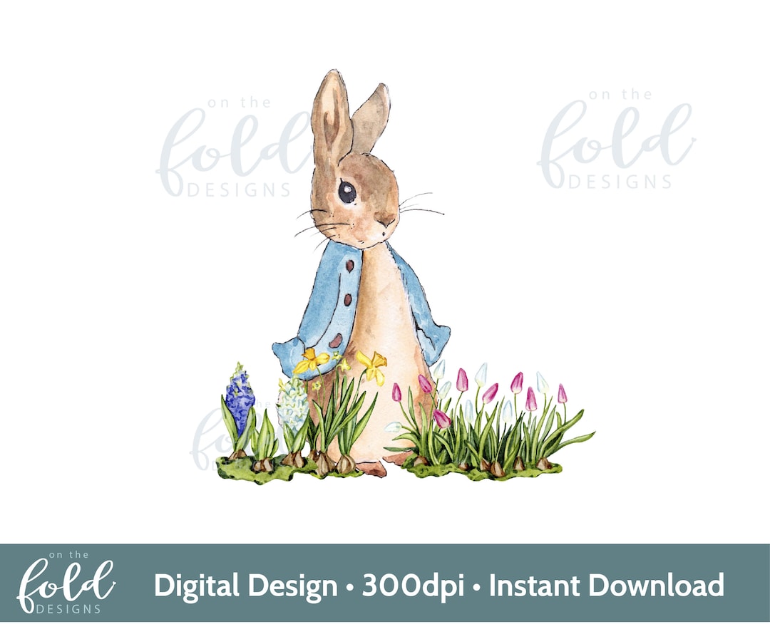 Peter Rabbit Spring Garden Scene Watercolour PNG Instant Digital