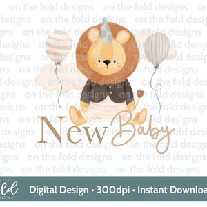 Nouveau fichier de téléchargement immédiat bébé lion safari clipart avec carte de sublimation de fond transparent faisant des couleurs neutres mignonnes de petite entreprise