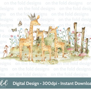 Clipart Safari girafe, graphique bébé jungle, animaux mignons, clipart transparent, téléchargement, impression par sublimation, graphique, fabrication de cartes, art mural