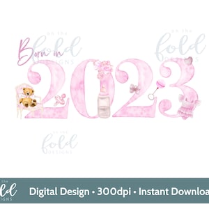 Petite fille, née en 2023, rose, nouveau-né, clipart, png transparent, téléchargement immédiat, sublimation, création d'invitations, création manuelle, fabrication de cartes