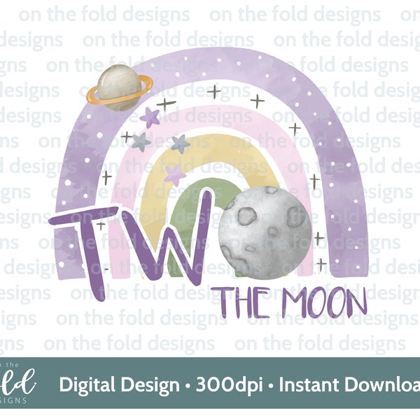 Two the moon, Space clipart, Rainbow planets, Sublimation design, stickers, invite party decor theme clipart, png, instant digital download