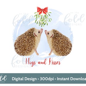 Hérisson, gui amour Noël clipart téléchargement fichier sublimation de fond transparent, création de cartes, gobelets, toboggans