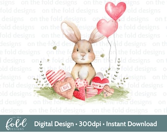 Valentine's Day Clipart Sublimation PNG Valentine Grey Bunny Baby Vest Image Bib Design Instant Download Personal & Small Business Use