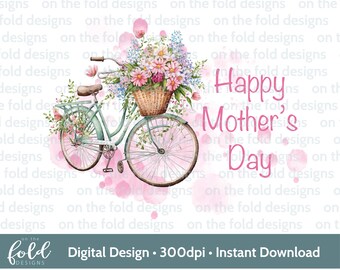 Mothers Day Clipart, bicycle, flowers, french chic, floral png, transparent, instant download, personalise your own, sublimation gifts