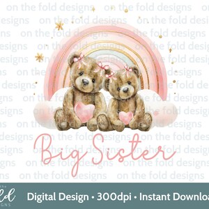 Promovido a Big Sister Clipart Ideia de anúncio de bebê Camiseta Colete de bebê Big Brother Mãe para ser nova mamãe e papai PNG Sublimação UVDTF