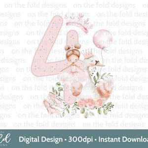 4. Geburtstag Schwan Ballerina Clipart PNG Prinzessin Rosa Vier Bild Aufbügeln Sublimation Crafting Kartenherstellung UVDTF DTG Transparent Download
