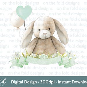 Sage Green Bunny Clipart Banner Floral Aquarela PNG Download Digital Instantâneo Roupas de Bebê Design de Cartão Impressão por Sublimação Impressão UVDTF