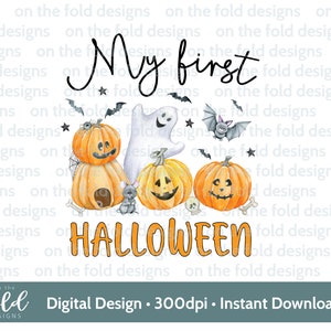 1st ハロウィン かわいい ゴースト カボチャ コウモリ 秋のハロウィン PNG デジタル クリップアート ダウンロード トリック オア トリート デザイン 特別なギフト 昇華