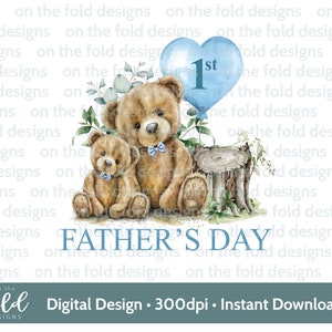 Orsetto di peluche, papillon blu, download PNG, 2 orsacchiotti trasparenti, compleanno festa del papà, ricordo, design a sublimazione, download digitale,