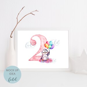 May include: A pink number two with a penguin holding colorful balloons. The text "Go the Fold Designs" is in the top right corner of the image.